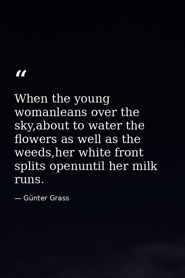 When the young womanleans over the sky,about to water the flowers as well as the weeds,her white front splits openuntil  — Günter Grass