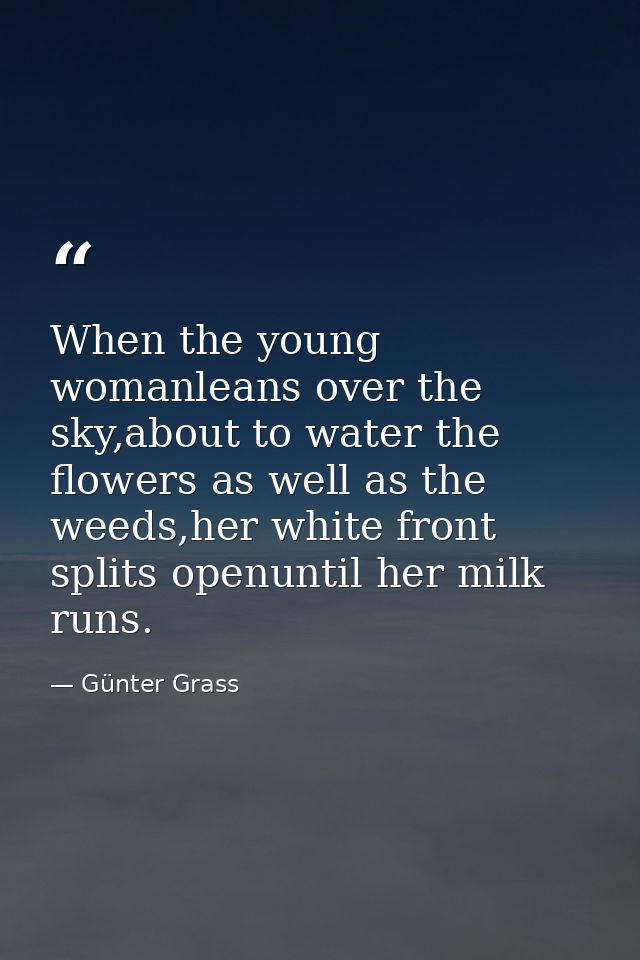 When the young womanleans over the sky,about to water the flowers as well as the weeds,her white front splits openuntil  — Günter Grass