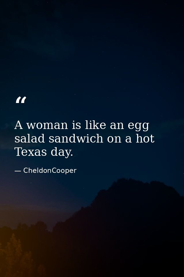 A woman is like an egg salad sandwich on a hot Texas day. — CheldonCooper