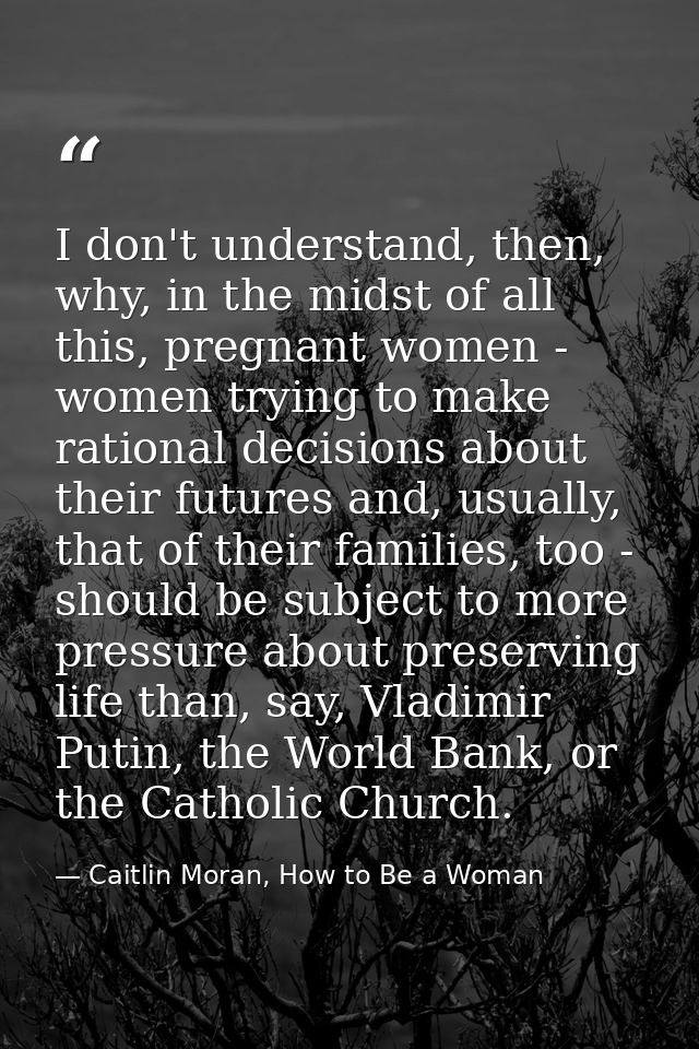 I don't understand, then, why, in the midst of all this, pregnant women - women trying to make rational decisions about  — Caitlin Moran, How to Be a Woman