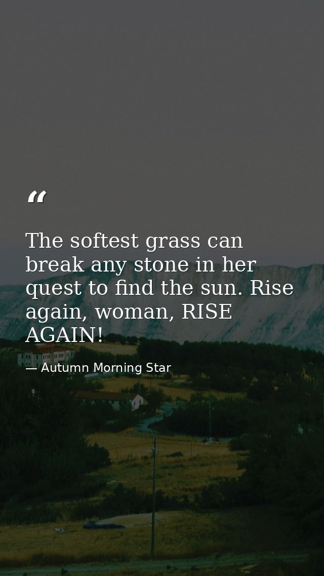 The softest grass can break any stone in her quest to find the sun. Rise again, woman, RISE AGAIN! — Autumn Morning Star