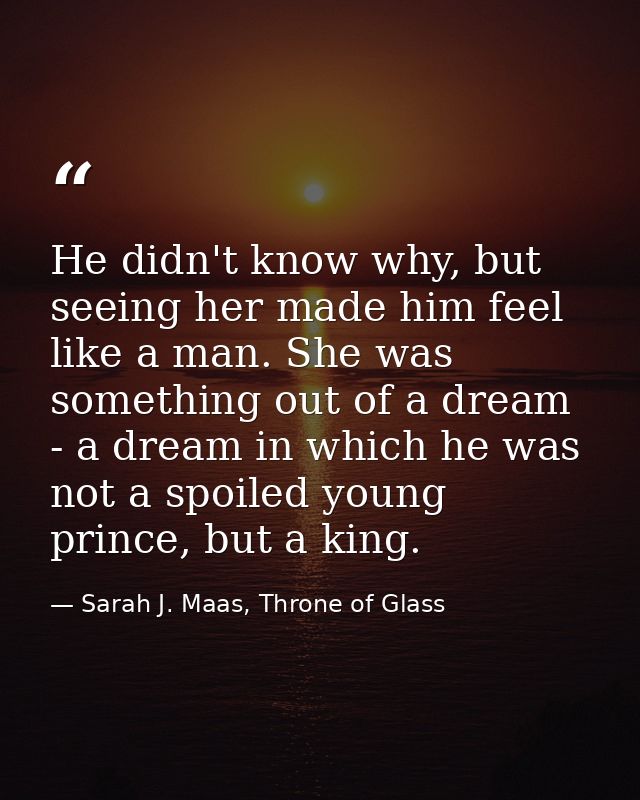 He didn't know why, but seeing her made him feel like a man. She was something out of a dream - a dream in which he was  — Sarah J. Maas, Throne of Glass