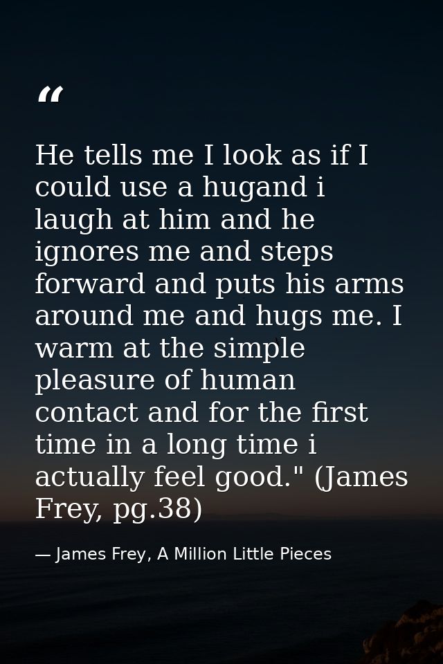He tells me I look as if I could use a hugand i laugh at him and he ignores me and steps forward and puts his arms aroun — James Frey, A Million Little Pieces