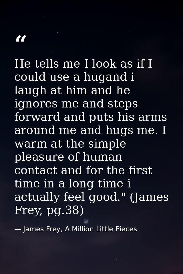 He tells me I look as if I could use a hugand i laugh at him and he ignores me and steps forward and puts his arms aroun — James Frey, A Million Little Pieces