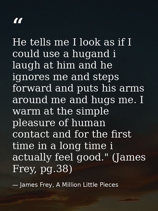 He tells me I look as if I could use a hugand i laugh at him and he ignores me and steps forward and puts his arms aroun — James Frey, A Million Little Pieces