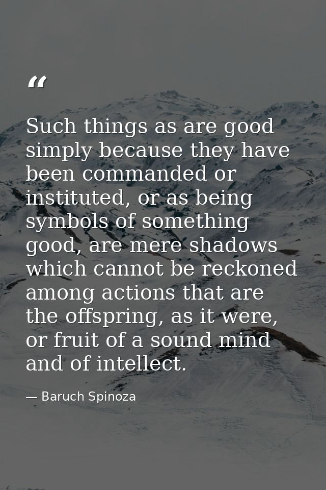 Such things as are good simply because they have been commanded or instituted, or as being symbols of something good, ar — Baruch Spinoza