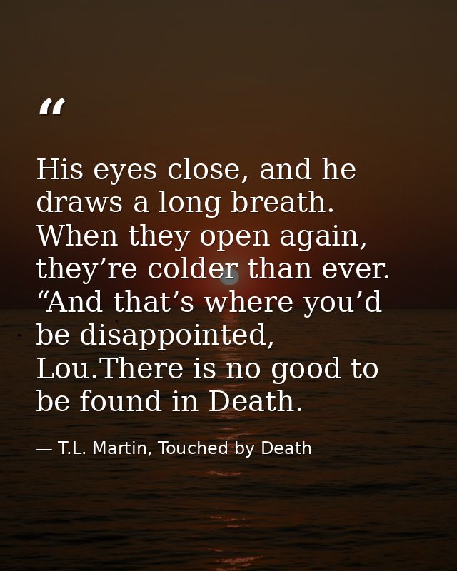 His eyes close, and he draws a long breath. When they open again, they’re colder than ever. “And that’s where you’d be d — T.L. Martin, Touched by Death