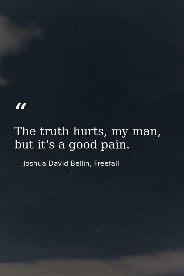 The truth hurts, my man, but it's a good pain. — Joshua David Bellin, Freefall