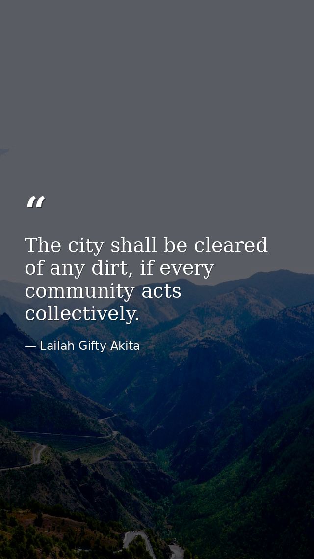 The city shall be cleared of any dirt, if every community acts collectively. — Lailah Gifty Akita