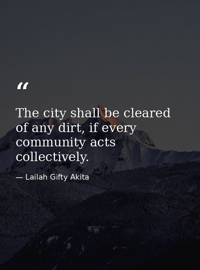 The city shall be cleared of any dirt, if every community acts collectively. — Lailah Gifty Akita