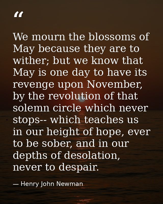 We mourn the blossoms of May because they are to wither; but we know that May is one day to have its revenge upon Novemb — Henry John Newman