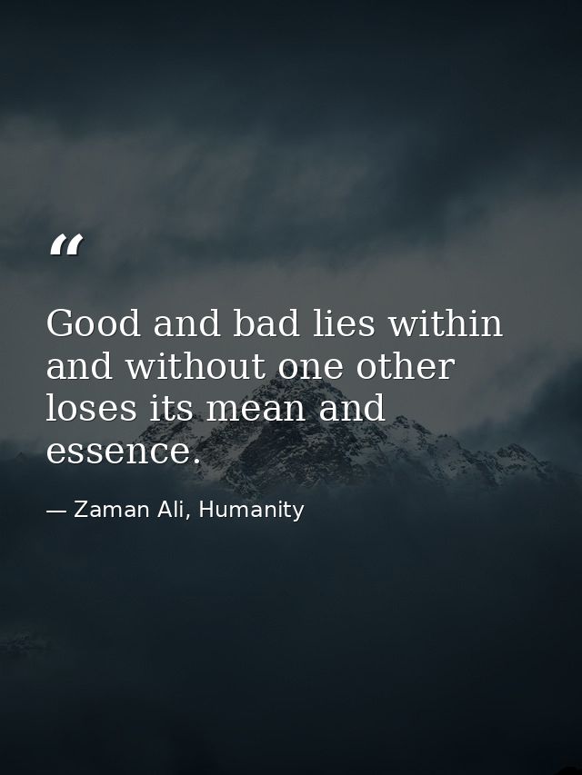 Good and bad lies within and without one other loses its mean and essence. — Zaman Ali, Humanity