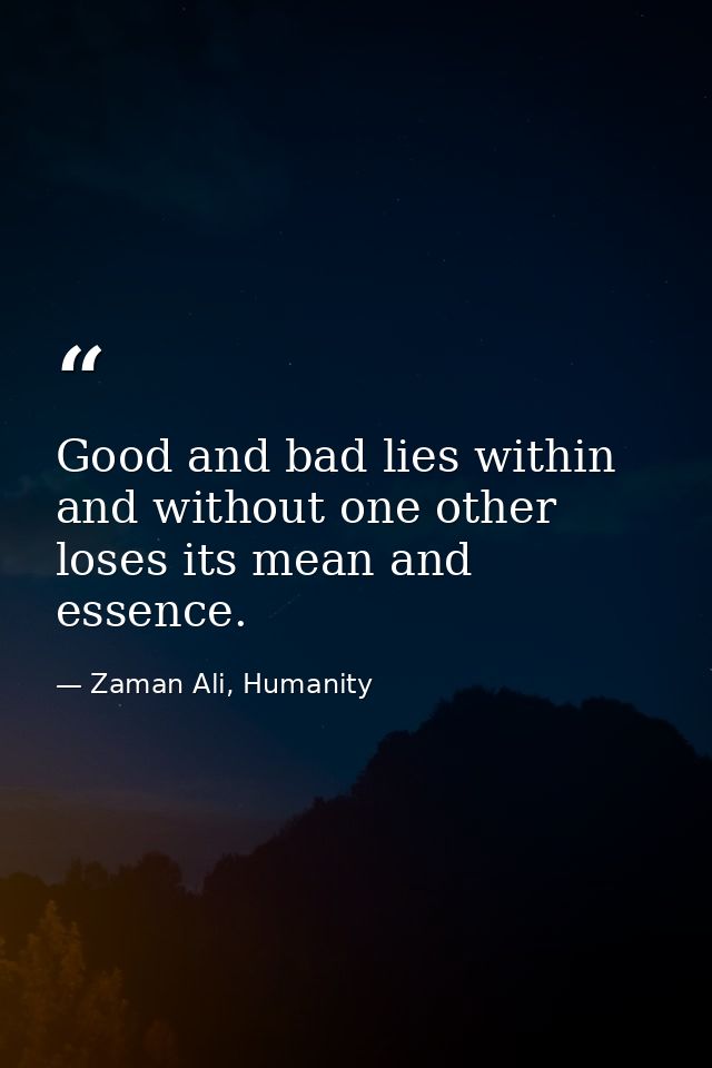 Good and bad lies within and without one other loses its mean and essence. — Zaman Ali, Humanity