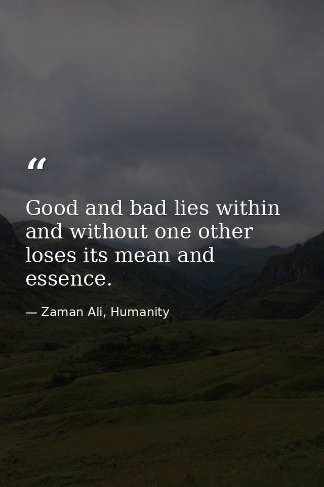 Good and bad lies within and without one other loses its mean and essence. — Zaman Ali, Humanity
