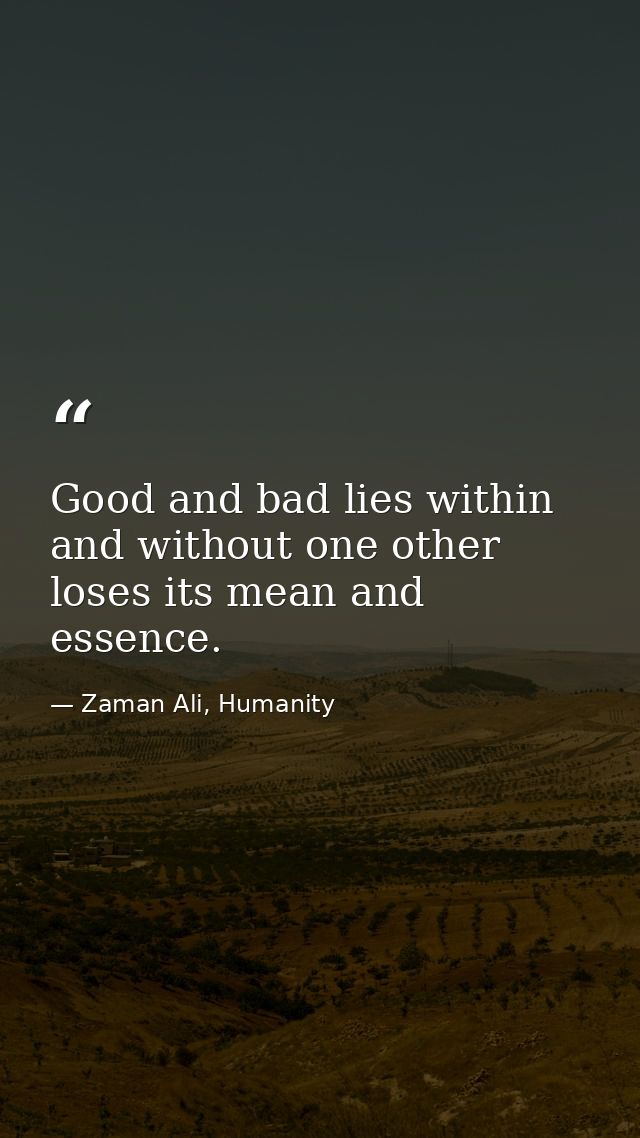 Good and bad lies within and without one other loses its mean and essence. — Zaman Ali, Humanity