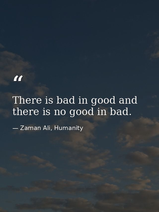 There is bad in good and there is no good in bad. — Zaman Ali, Humanity