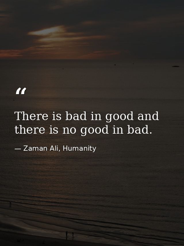 There is bad in good and there is no good in bad. — Zaman Ali, Humanity