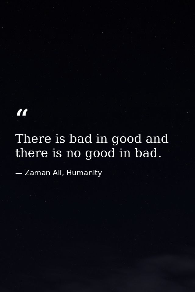 There is bad in good and there is no good in bad. — Zaman Ali, Humanity