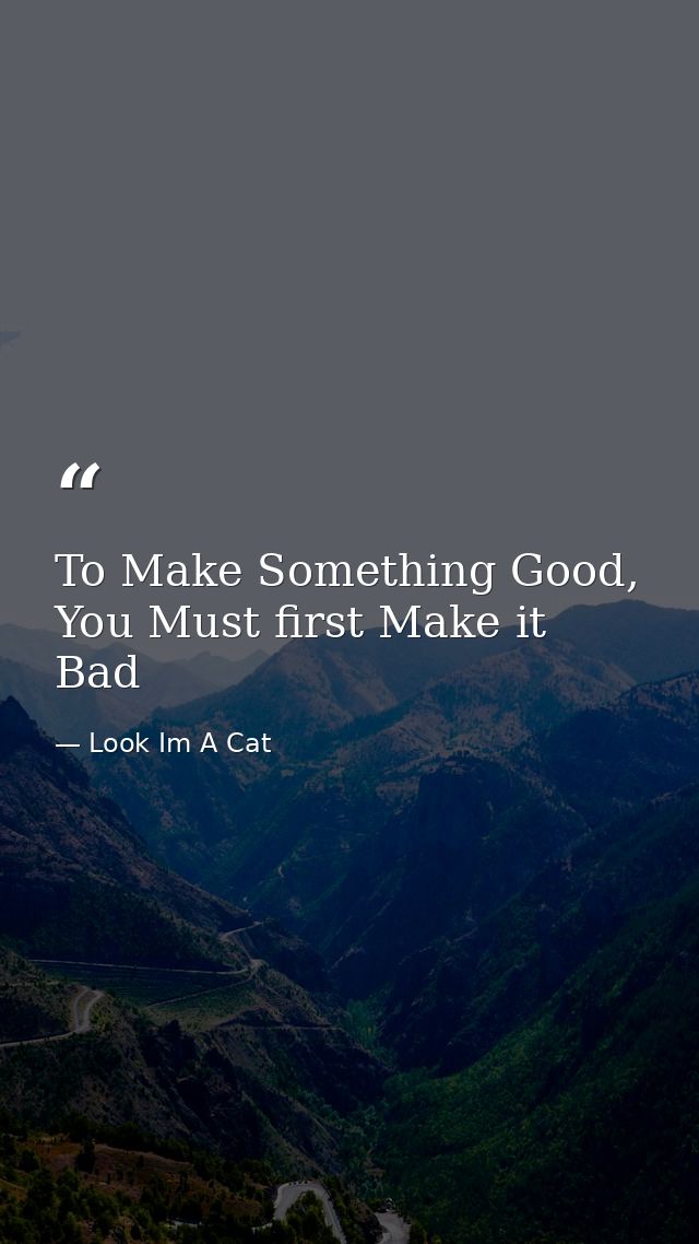 To Make Something Good, You Must first Make it Bad — Look Im A Cat