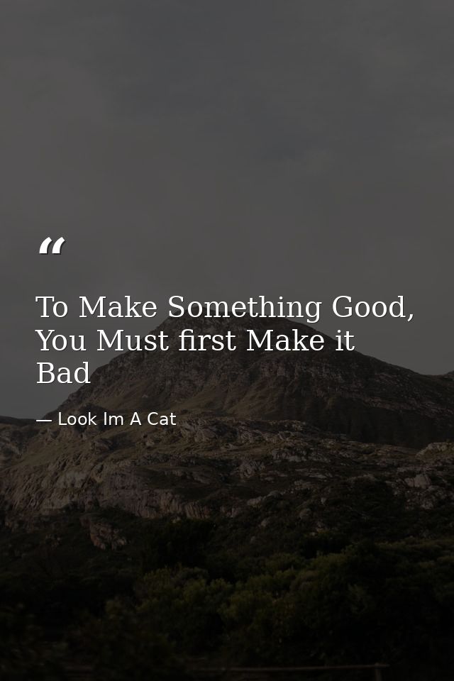 To Make Something Good, You Must first Make it Bad — Look Im A Cat