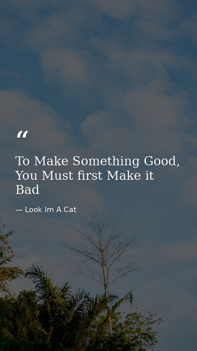 To Make Something Good, You Must first Make it Bad — Look Im A Cat