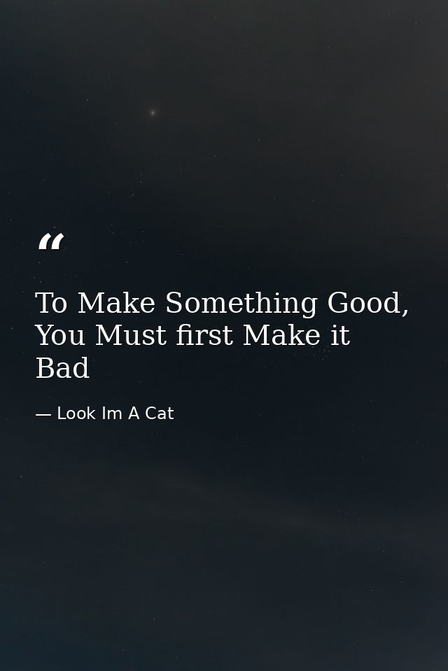 To Make Something Good, You Must first Make it Bad — Look Im A Cat