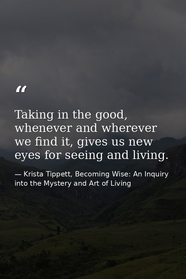 Taking in the good, whenever and wherever we find it, gives us new eyes for seeing and living. — Krista Tippett, Becoming Wise: An Inquiry into the Mystery and Art of Living