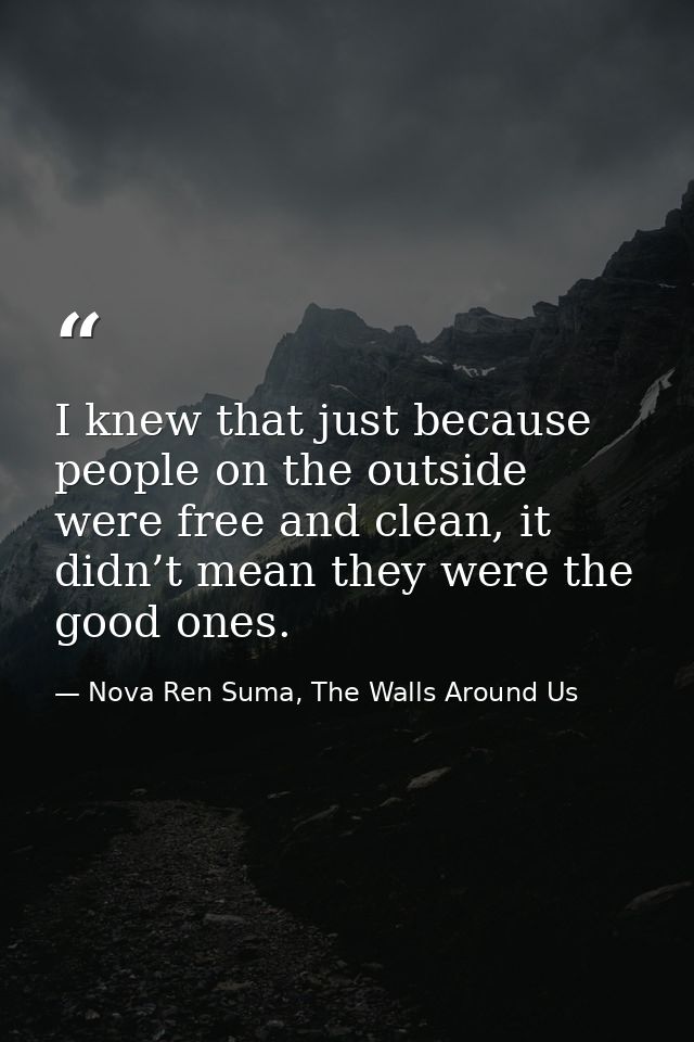 I knew that just because people on the outside were free and clean, it didn’t mean they were the good ones. — Nova Ren Suma, The Walls Around Us