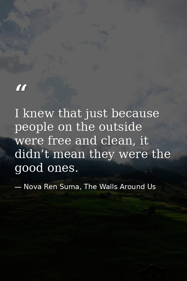 I knew that just because people on the outside were free and clean, it didn’t mean they were the good ones. — Nova Ren Suma, The Walls Around Us
