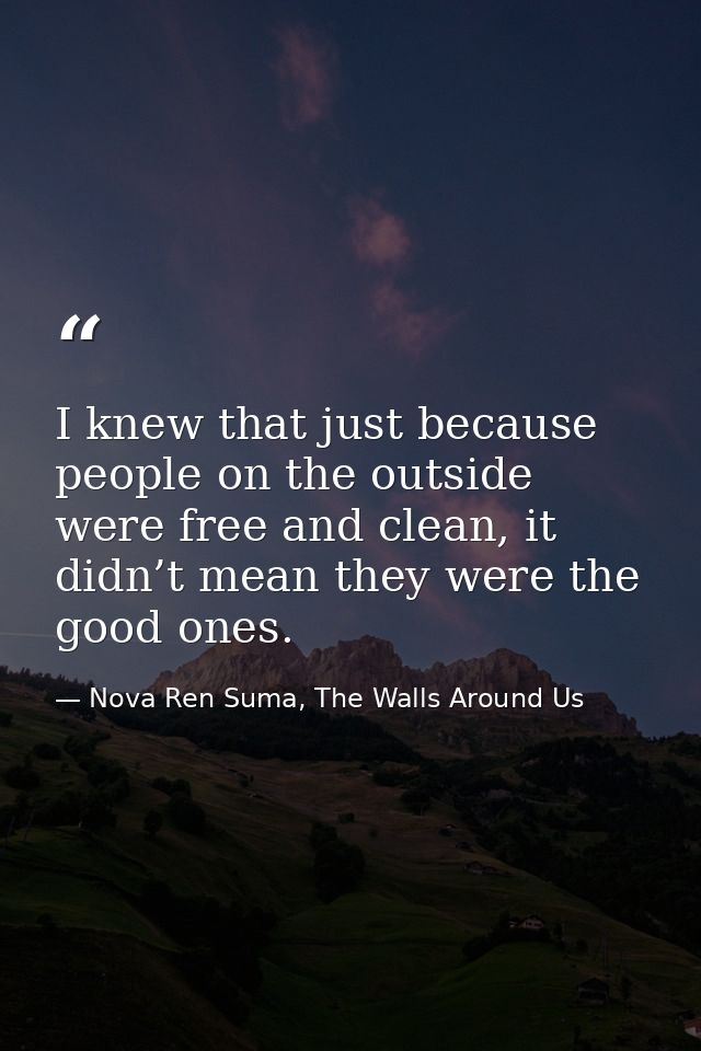 I knew that just because people on the outside were free and clean, it didn’t mean they were the good ones. — Nova Ren Suma, The Walls Around Us
