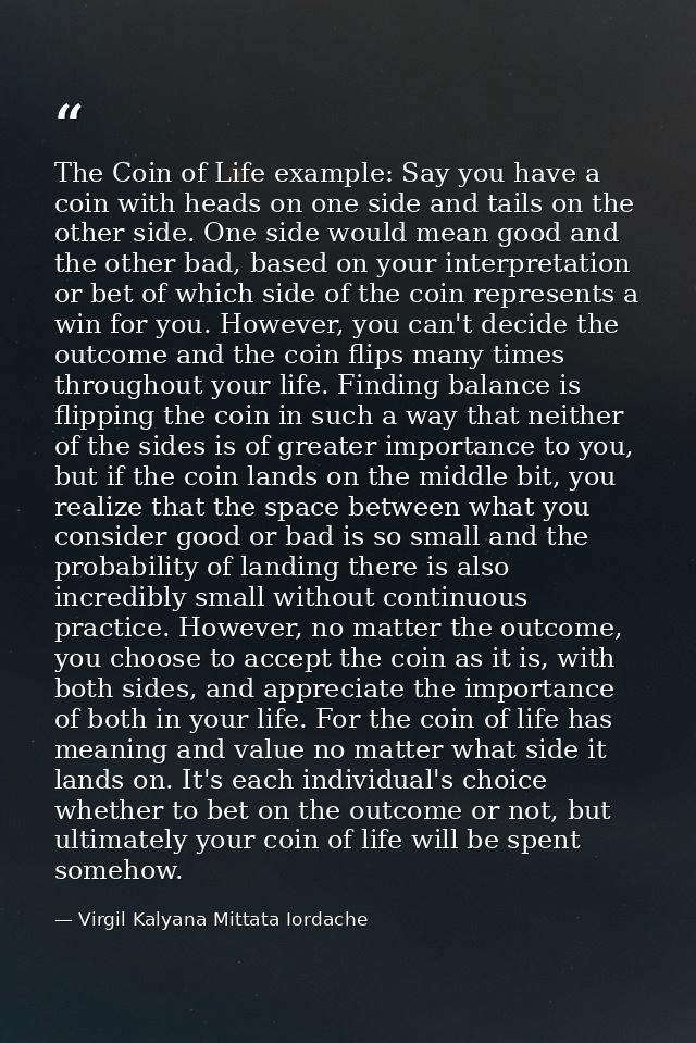 The Coin of Life example: Say you have a coin with heads on one side and tails on the other side. One side would mean go — Virgil Kalyana Mittata Iordache