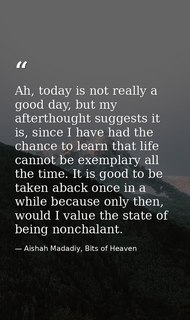 Ah, today is not really a good day, but my afterthought suggests it is, since I have had the chance to learn that life c — Aishah Madadiy, Bits of Heaven
