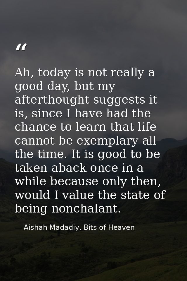 Ah, today is not really a good day, but my afterthought suggests it is, since I have had the chance to learn that life c — Aishah Madadiy, Bits of Heaven
