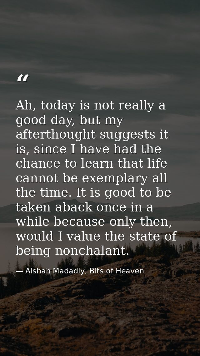 Ah, today is not really a good day, but my afterthought suggests it is, since I have had the chance to learn that life c — Aishah Madadiy, Bits of Heaven