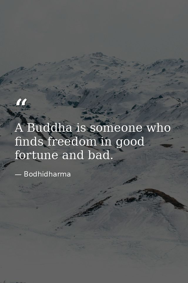 A Buddha is someone who finds freedom in good fortune and bad. — Bodhidharma