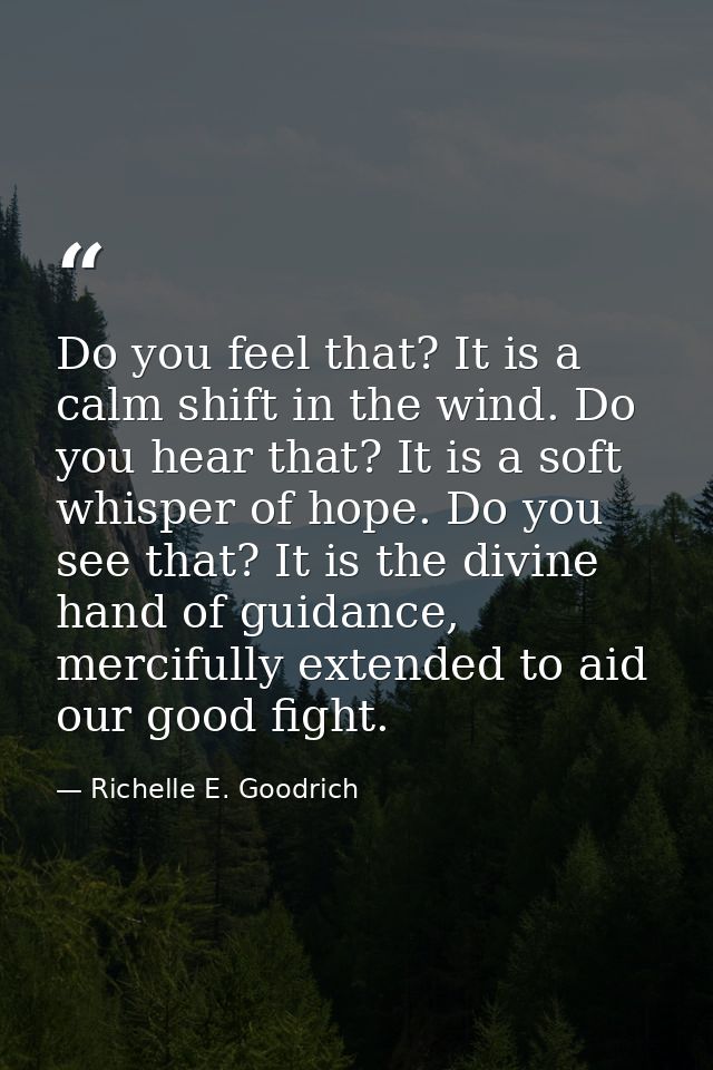 Do you feel that? It is a calm shift in the wind. Do you hear that? It is a soft whisper of hope. Do you see that? It is — Richelle E. Goodrich