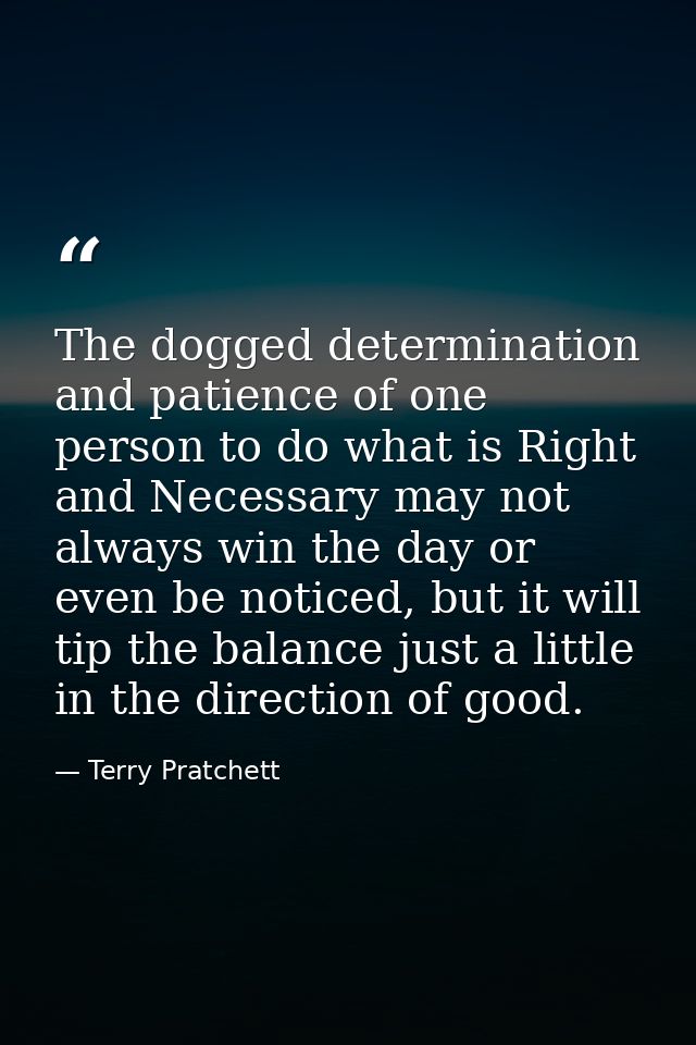 The dogged determination and patience of one person to do what is Right and Necessary may not always win the day or even — Terry Pratchett