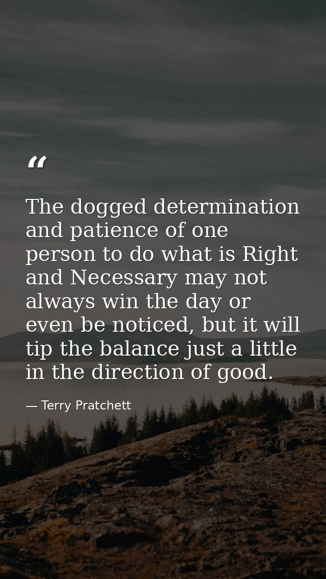 The dogged determination and patience of one person to do what is Right and Necessary may not always win the day or even — Terry Pratchett