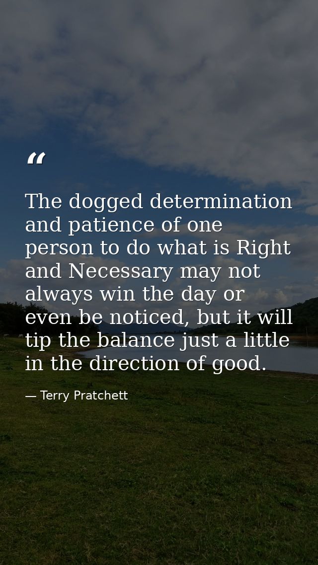 The dogged determination and patience of one person to do what is Right and Necessary may not always win the day or even — Terry Pratchett