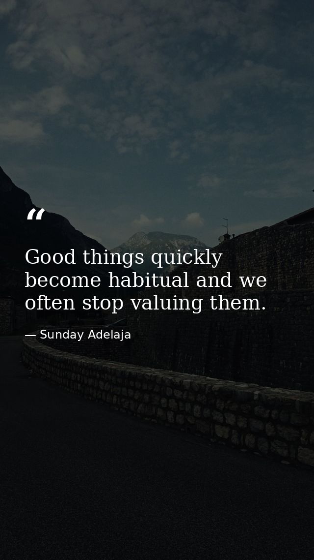 Good things quickly become habitual and we often stop valuing them. — Sunday Adelaja