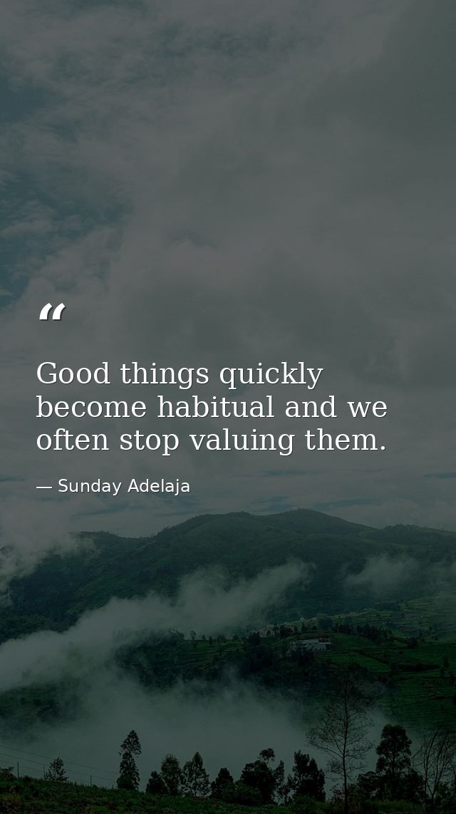 Good things quickly become habitual and we often stop valuing them. — Sunday Adelaja