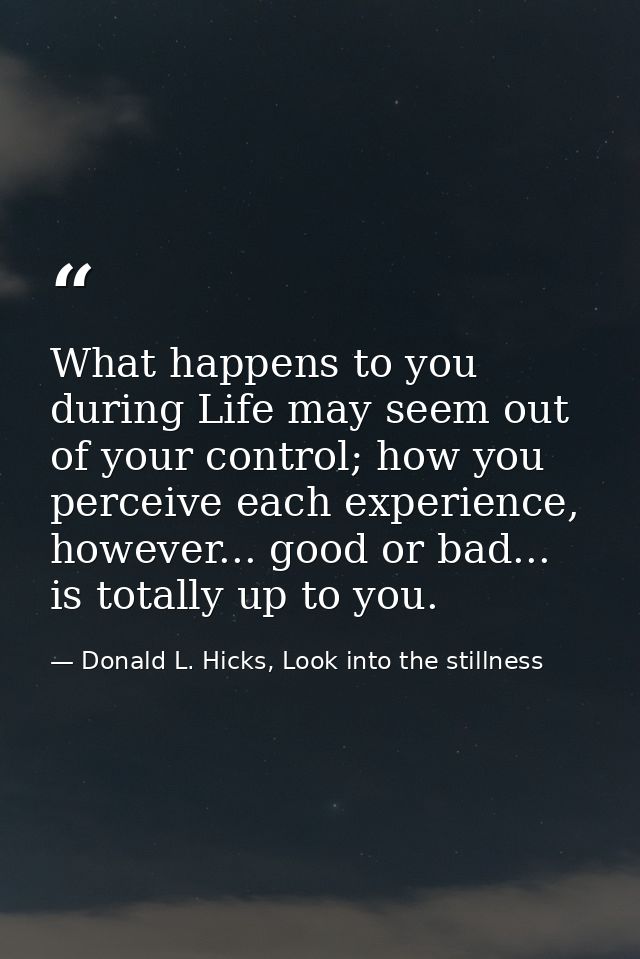 What happens to you during Life may seem out of your control; how you perceive each experience, however... good or bad.. — Donald L. Hicks, Look into the stillness