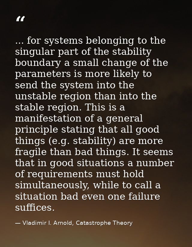 ... for systems belonging to the singular part of the stability boundary a small change of the parameters is more likely — Vladimir I. Arnold, Catastrophe Theory