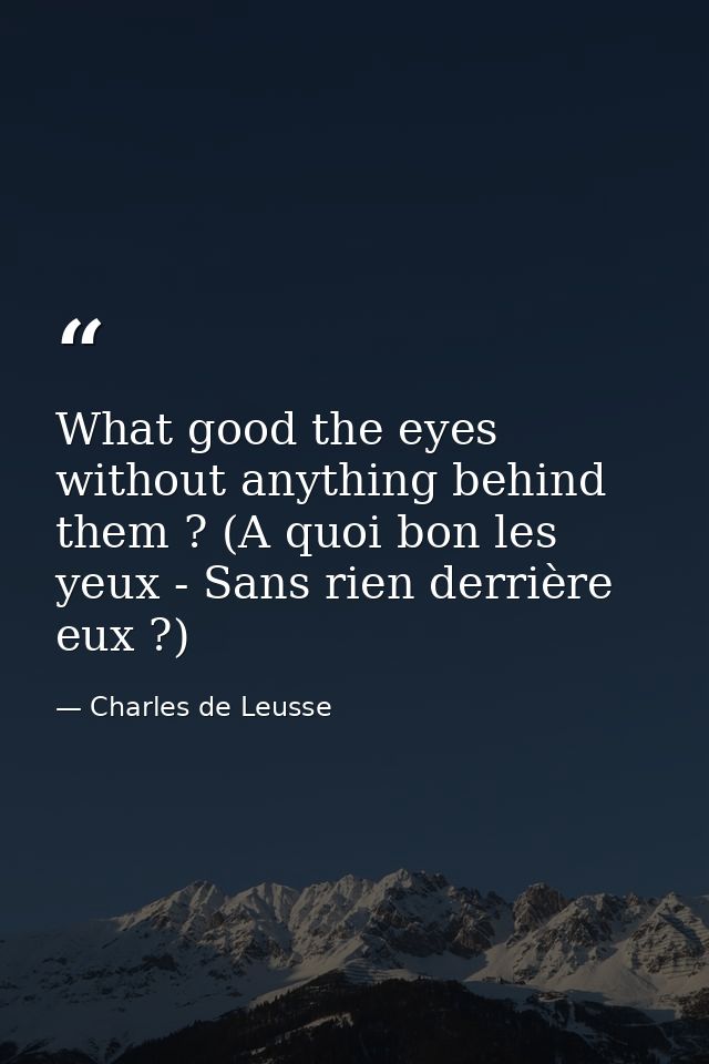 What good the eyes without anything behind them ? (A quoi bon les yeux - Sans rien derrière eux ?) — Charles de Leusse