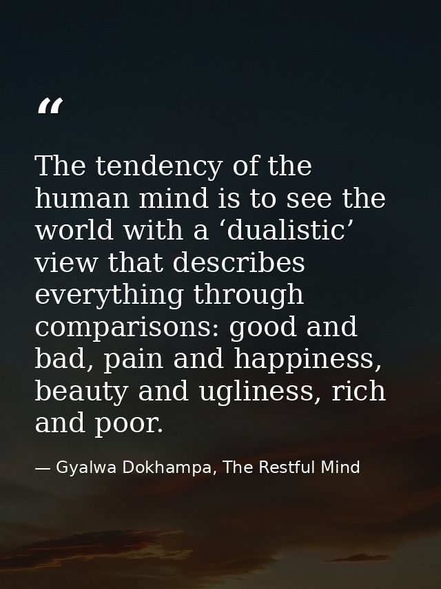 The tendency of the human mind is to see the world with a ‘dualistic’ view that describes everything through comparisons — Gyalwa Dokhampa, The Restful Mind