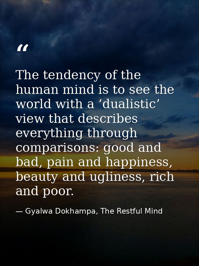 The tendency of the human mind is to see the world with a ‘dualistic’ view that describes everything through comparisons — Gyalwa Dokhampa, The Restful Mind