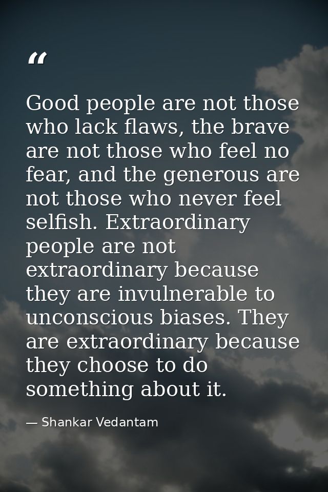 Good people are not those who lack flaws, the brave are not those who feel no fear, and the generous are not those who n — Shankar Vedantam