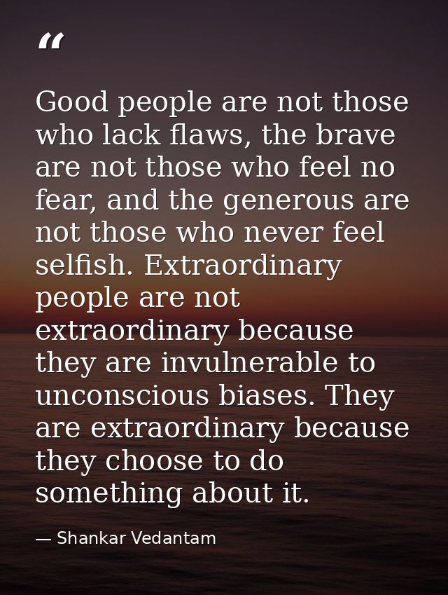 Good people are not those who lack flaws, the brave are not those who feel no fear, and the generous are not those who n — Shankar Vedantam