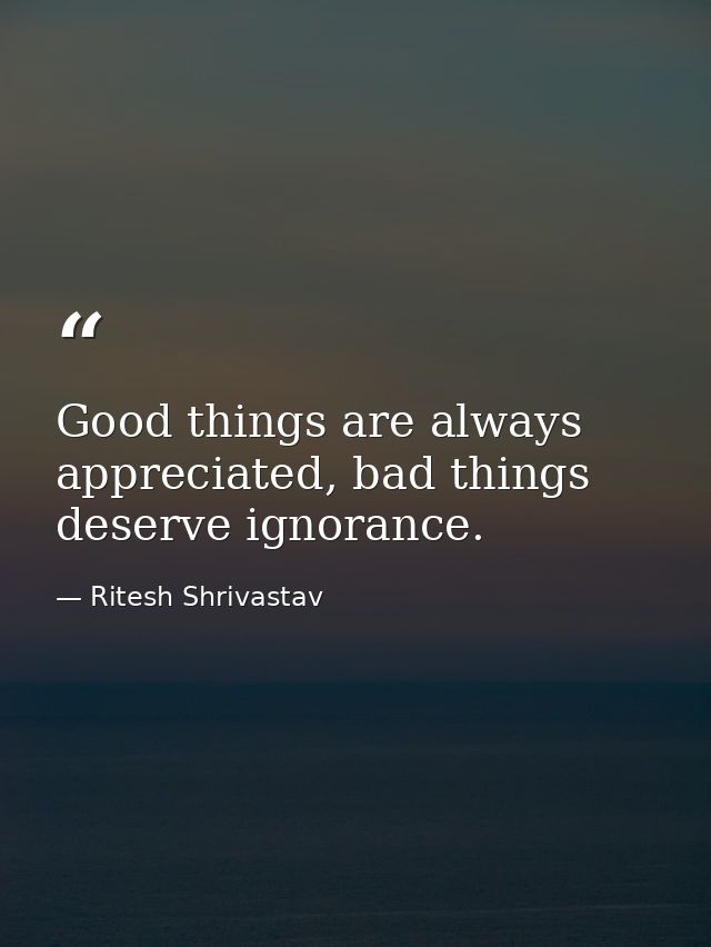 Good things are always appreciated, bad things deserve ignorance. — Ritesh Shrivastav