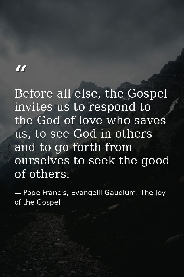 Before all else, the Gospel invites us to respond to the God of love who saves us, to see God in others and to go forth  — Pope Francis, Evangelii Gaudium: The Joy of the Gospel